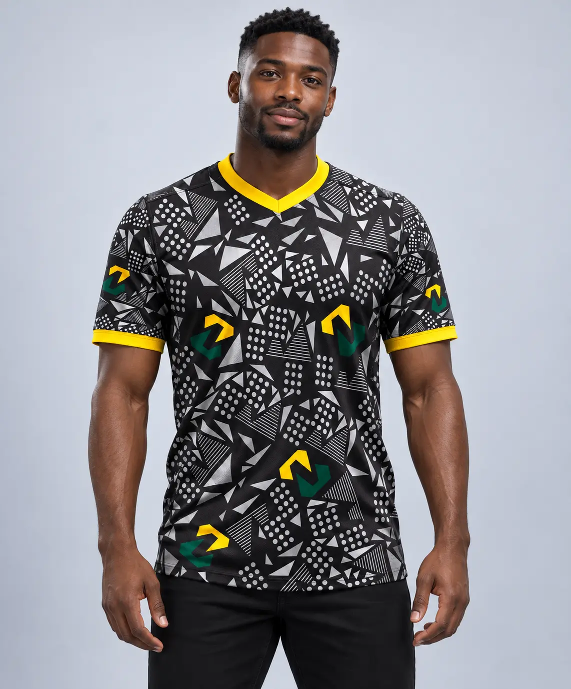 Zua Nation Signature Print V-Neck Tee — Black